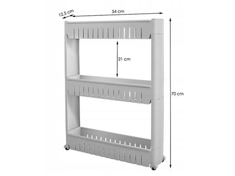 Rullvagn smal med hjul 3 hyllor vit 72x12,5x54,5 cm