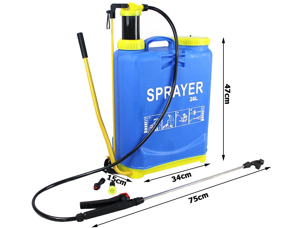 Ryggburen tryckspruta 20 L 4 bar med lans 75 cm slang 110 cm blå