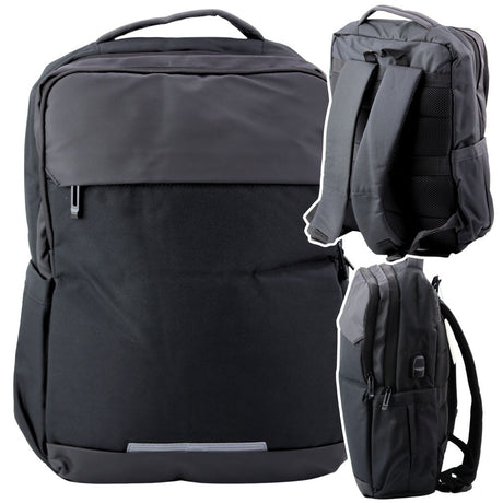 Ryggsäck 16L med laptopfack och USB-port grafitsvart 45x32x11 cm