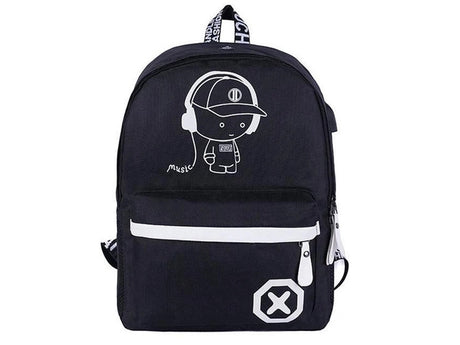 Ryggsäck ungdom med USB-uttag reflekterande svart 40x32x15 cm