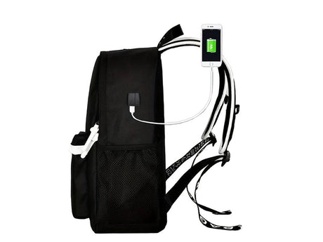 Ryggsäck ungdom med USB-uttag reflekterande svart 40x32x15 cm