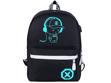 Ryggsäck ungdom med USB-uttag reflekterande svart 40x32x15 cm