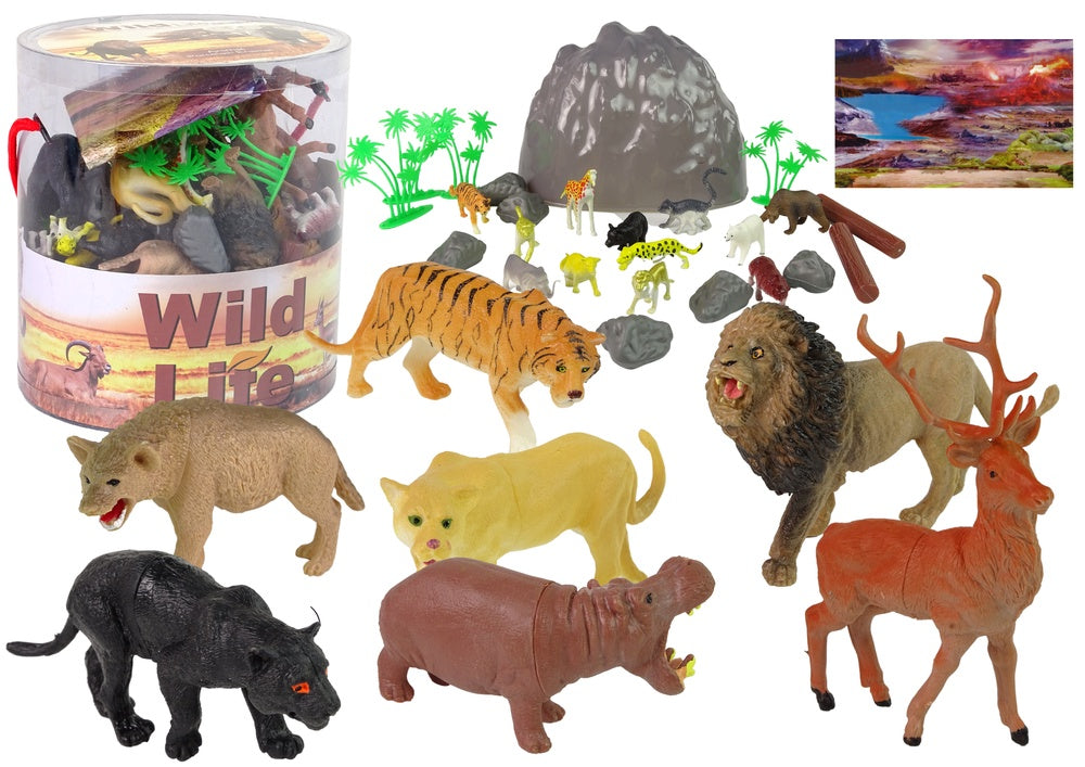 Safari djurfigurer set 34 delar i plast/gummi med tillbehör