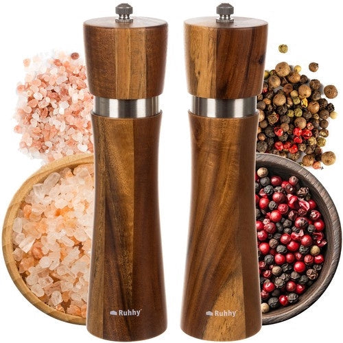 Salt- och pepparkvarn set 2-pack akaciaträ 21 cm keramisk kvarn