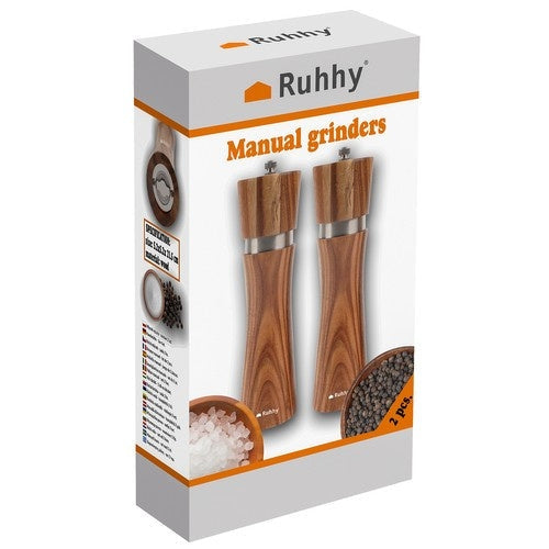 Salt- och pepparkvarn set 2-pack akaciaträ 21 cm keramisk kvarn