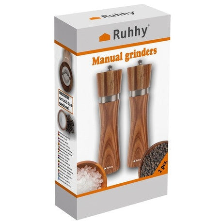 Salt- och pepparkvarn set 2-pack akaciaträ 21 cm keramisk kvarn