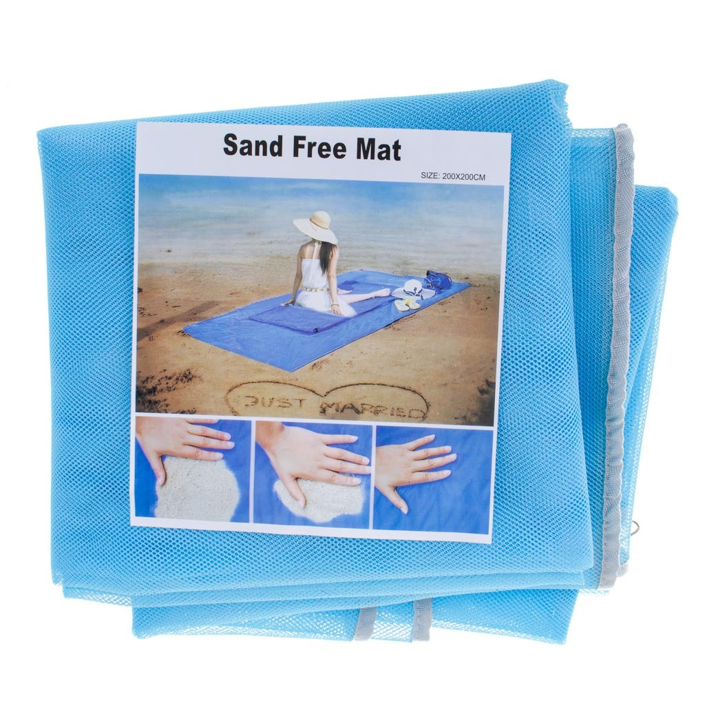 Sandfri strandmatta 200x200 cm blå polyester med markspikar