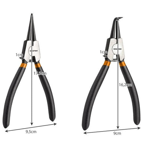 Seegerringtångset 4-pack inre/yttre rak & böjd, fjäder, stål
