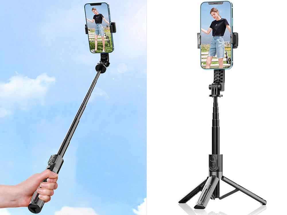 Selfiestick med tripod och Bluetooth-fjärr, aluminium svart 20–90 cm