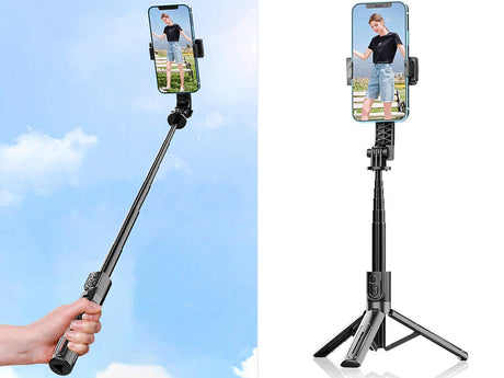 Selfiestick med tripod och Bluetooth-fjärr, aluminium svart 20–90 cm