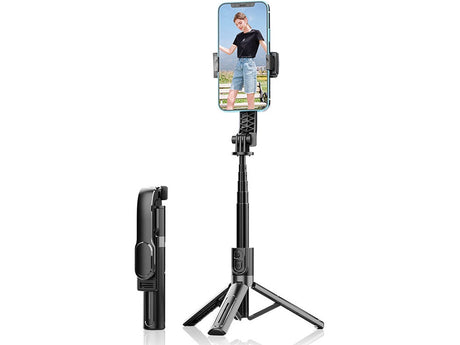 Selfiestick med tripod och Bluetooth-fjärr, aluminium svart 20–90 cm