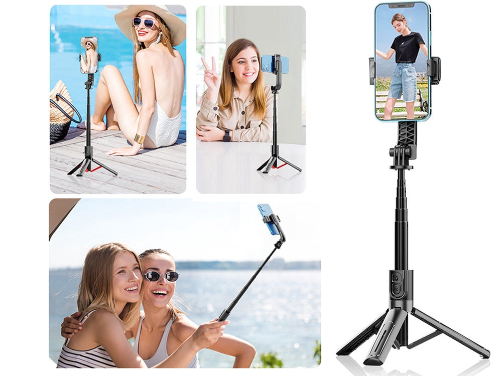 Selfiestick med tripod och Bluetooth-fjärr, aluminium svart 20–90 cm