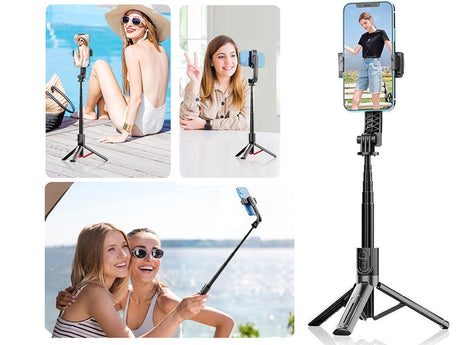 Selfiestick med tripod och Bluetooth-fjärr, aluminium svart 20–90 cm