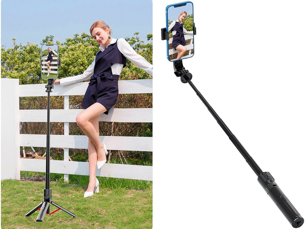 Selfiestick med tripod och Bluetooth-fjärr, aluminium svart 20–90 cm