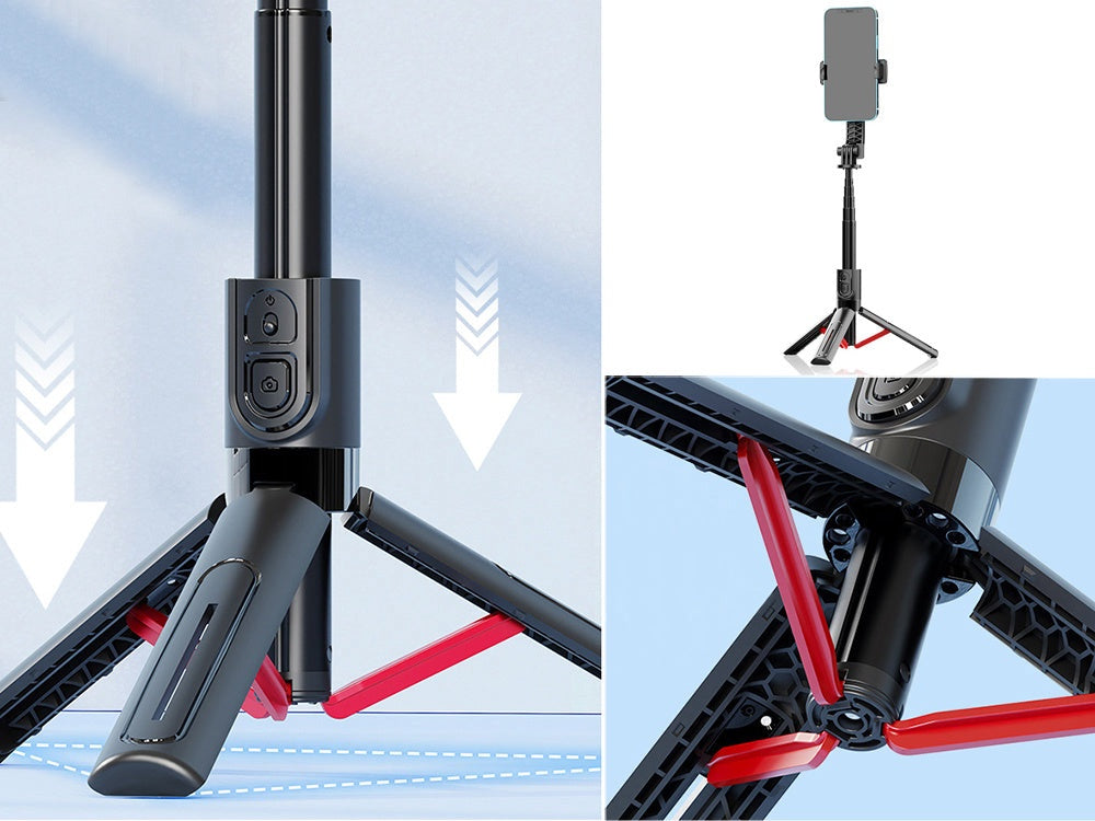 Selfiestick med tripod och Bluetooth-fjärr, aluminium svart 20–90 cm