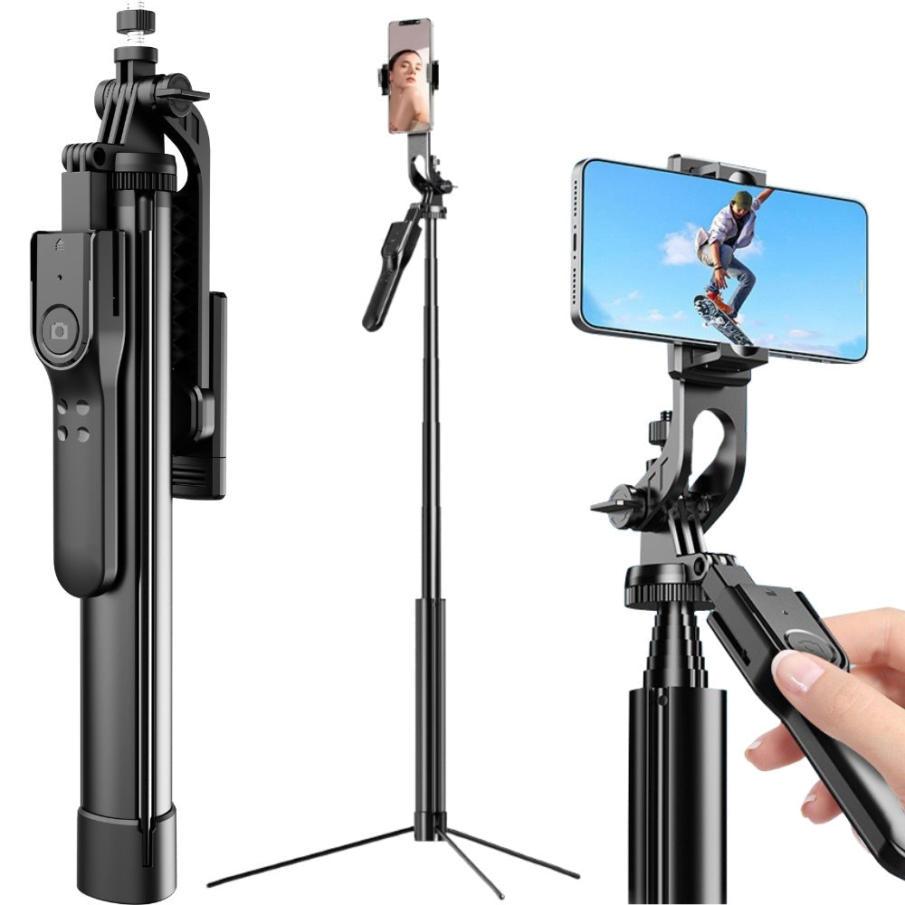 Selfiestick stativ Bluetooth-fjärr 46–178 cm 360° hållare svart