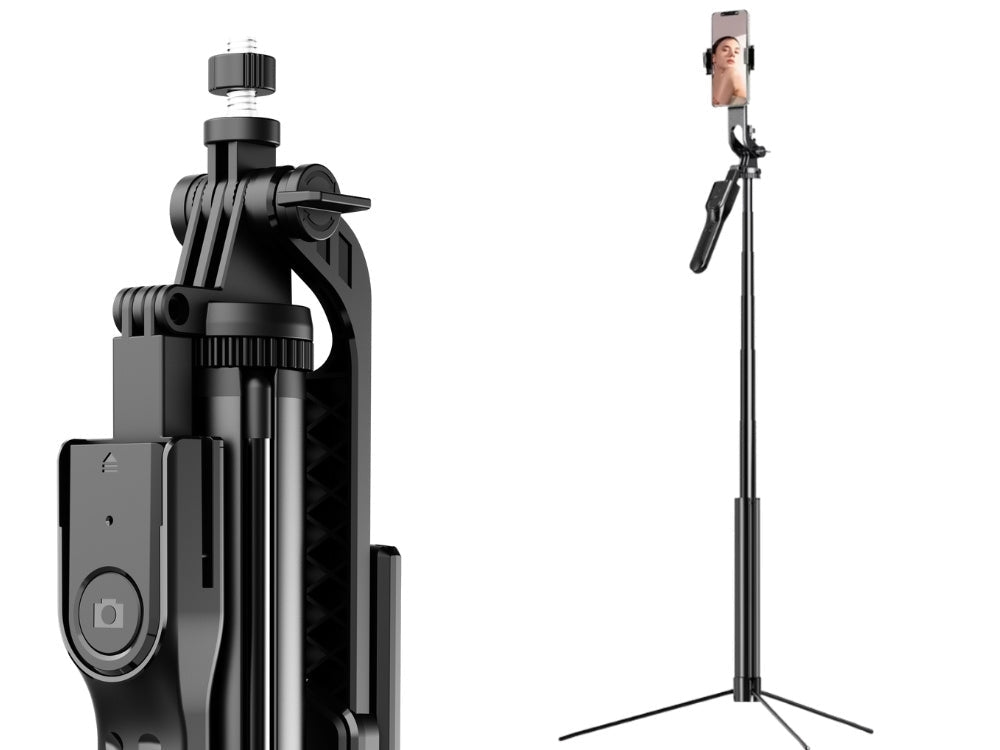 Selfiestick stativ Bluetooth-fjärr 46–178 cm 360° hållare svart