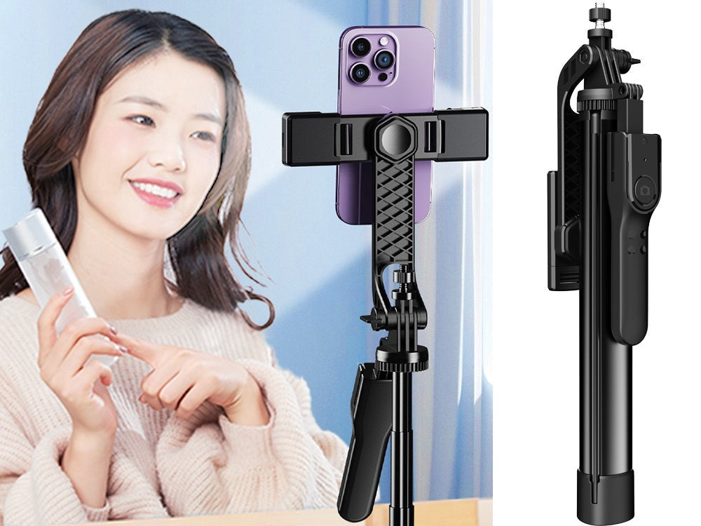 Selfiestick stativ Bluetooth-fjärr 46–178 cm 360° hållare svart
