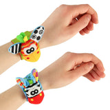 Sensoriska armband med skallra och prassel 2-pack blå/grön 15 cm