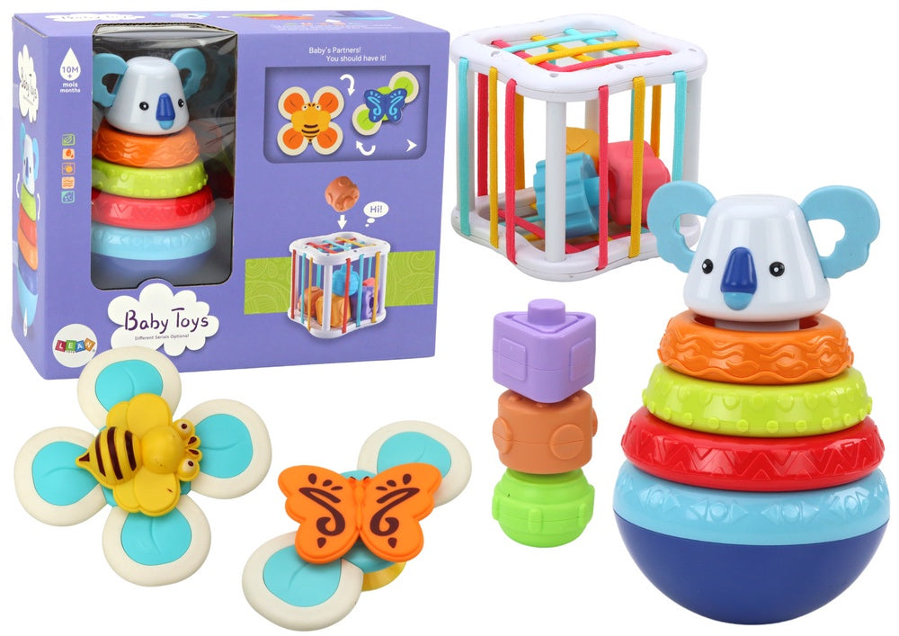 Sensoriska leksaker set 3 delar – sorterkoala, aktivitetskub, spinners 10m+