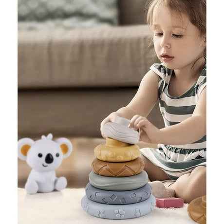 Sensoriska mjuka byggklossar i PVC 12 delar med koala & texturskivor