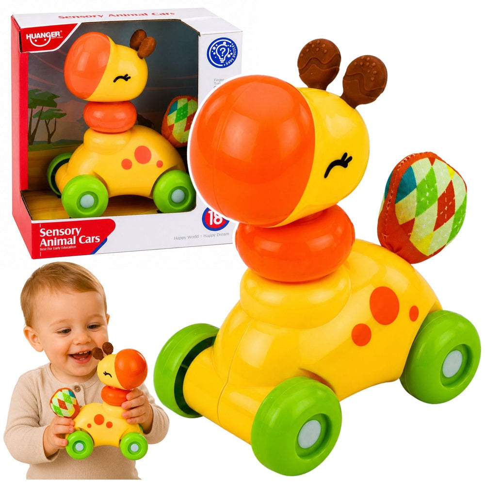 Sensorisk leksaksbil giraff 14 cm i plast med gummielement