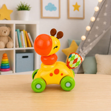 Sensorisk leksaksbil giraff 14 cm i plast med gummielement