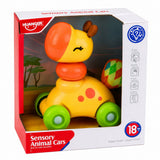 Sensorisk leksaksbil giraff 14 cm i plast med gummielement