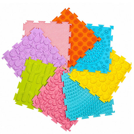 Sensorisk pusselmatta i silikon 12 delar 25x25 cm för barn