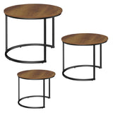 Set 3 runda soffbord MDF mörkgrå trälook, svart stålram 51/40/30 cm