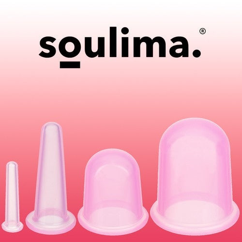 Silikonkoppar cupping-set 4 st med massagerare och förvaringsväska