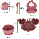 Silikon matset 9 delar för baby 6+ mån, sugkopp, rosa BPA-fritt