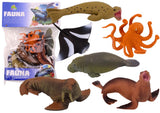 Sjödjursfigurer set 6-pack valross bläckfisk sälar manet rocka