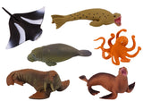 Sjödjursfigurer set 6-pack valross bläckfisk sälar manet rocka