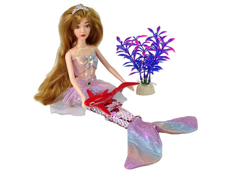 Sjöjungfrudocka Emily 35 cm med avtagbar svans, haj & växt 3+