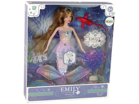 Sjöjungfrudocka Emily 35 cm med avtagbar svans, haj & växt 3+