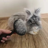 Självrengörande pälsborste med knapp för hund, katt och kanin svart