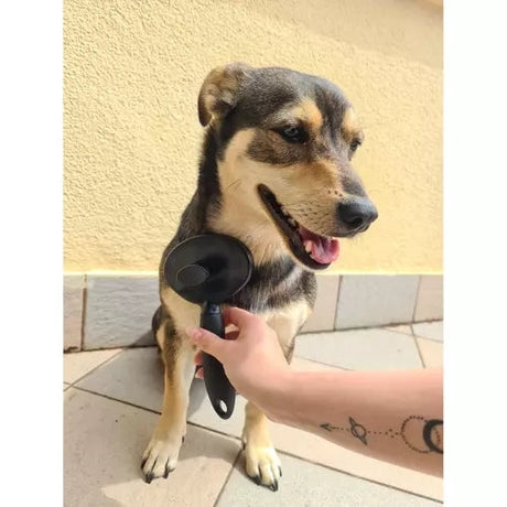 Självrengörande pälsborste med knapp för hund, katt och kanin svart