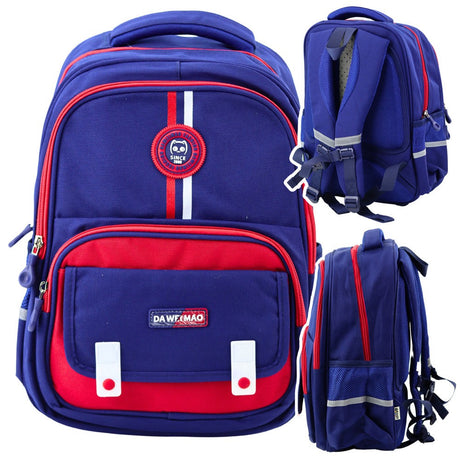 Skolryggsäck 20L 38x28x19 cm marinblå/röd med bröstrem reflex