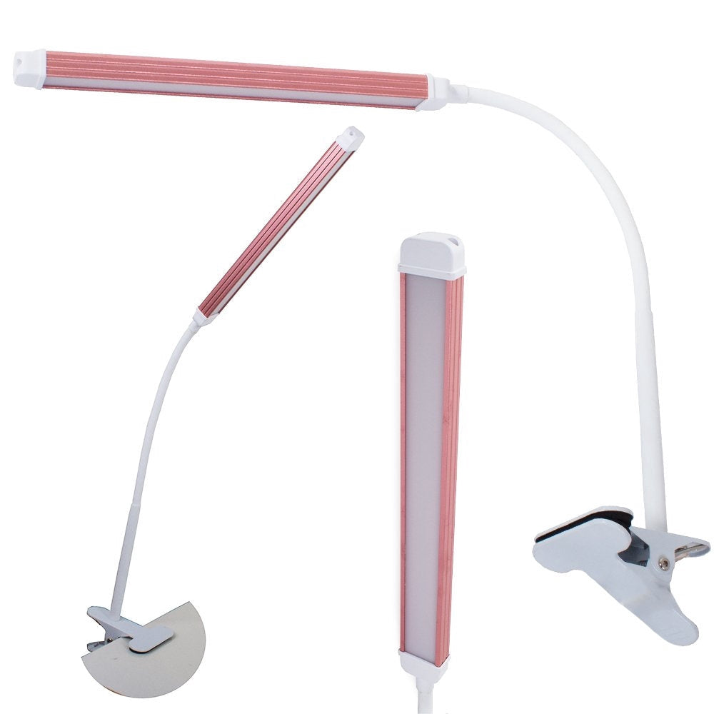 Skrivbordslampa LED med klämfäste USB 24 LED vit/rosa