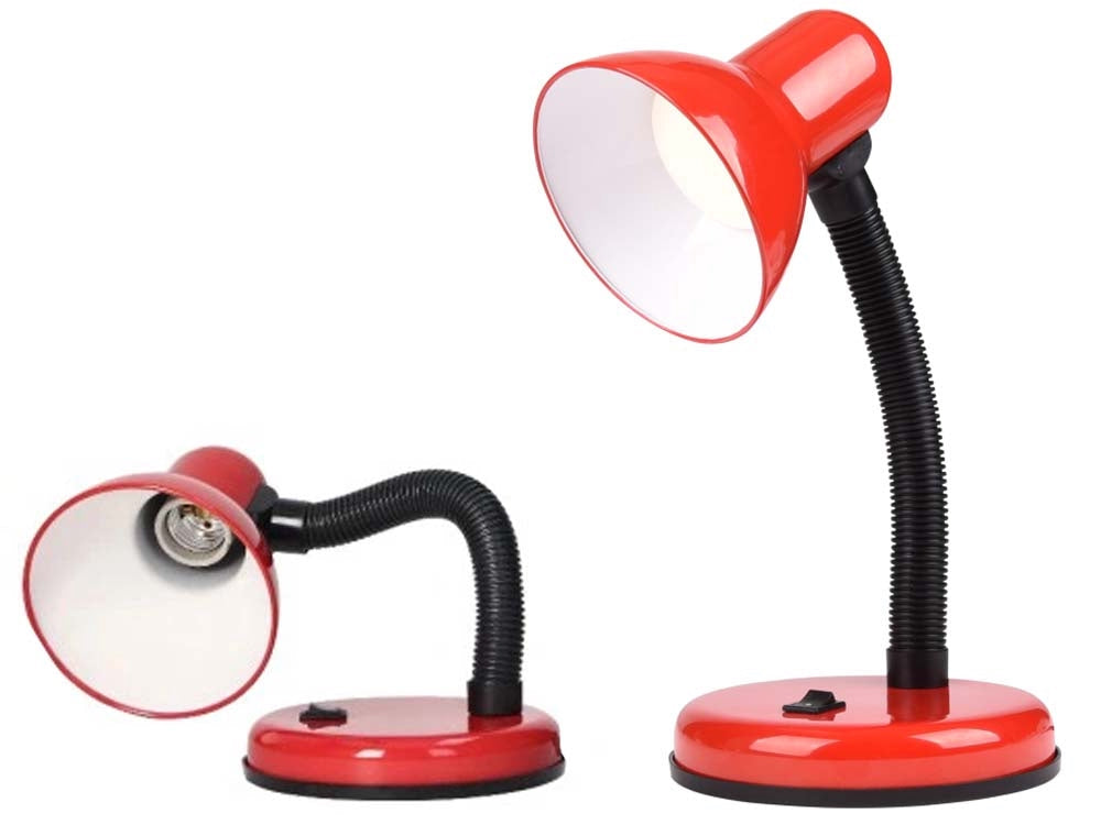 Skrivbordslampa metall röd med justerbar arm E27 max 40W