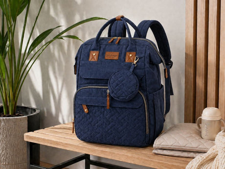 Skötväska ryggsäck med resesäng och USB-port grå polyester