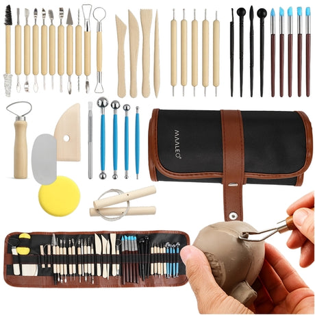 Skulpteringsverktyg för lera 40 delar XXL-set med rullväska 58x22 cm