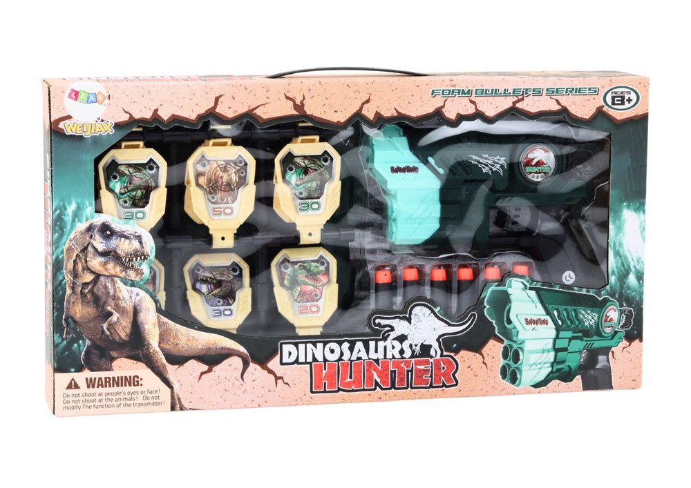 Skumdartpistol set dinosaurie med poängtavla och 6 dartar, 6+ år