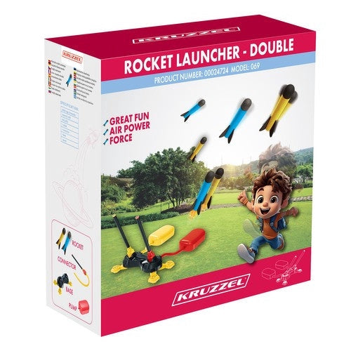 Skumraketskjutare med fotpump dubbel katapult, 6 raketer, 3+ år