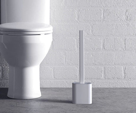 Slim silikon toalettborste med ventilerad behållare vägg/golv vit/grå