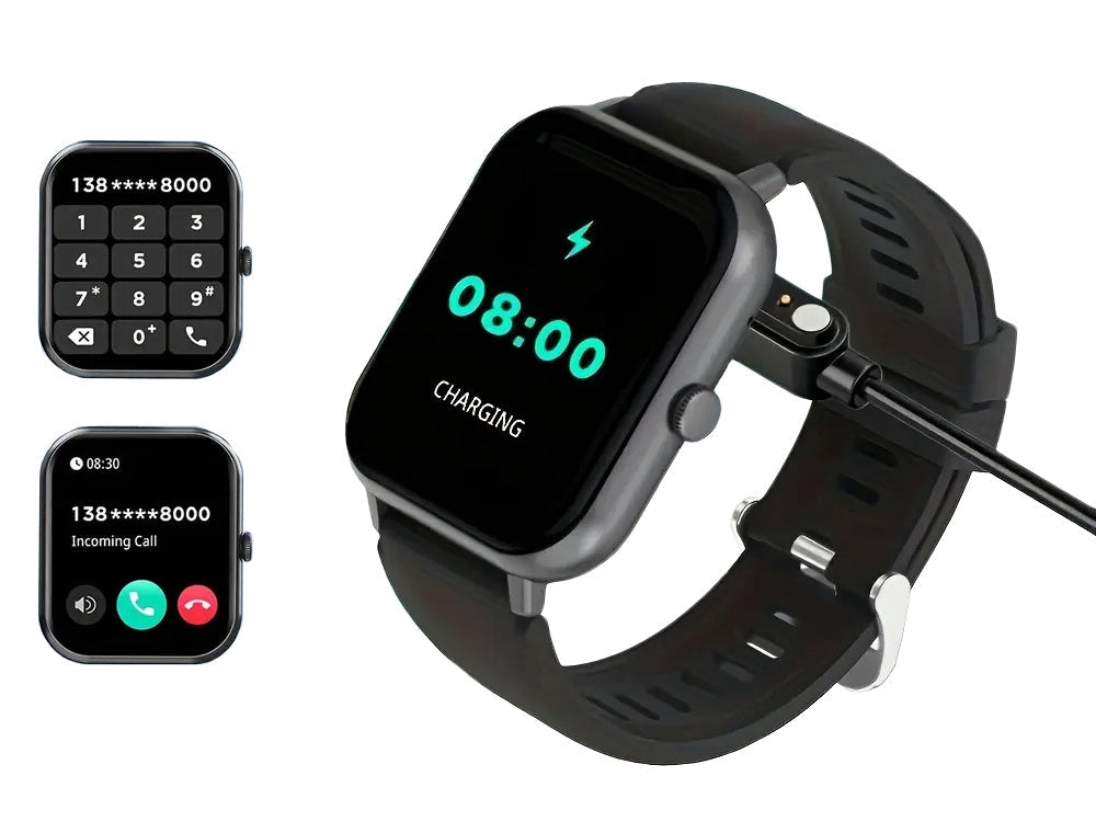 Smartwatch med Bluetooth-samtal svart silikonrem 20 sportlägen 230 mAh