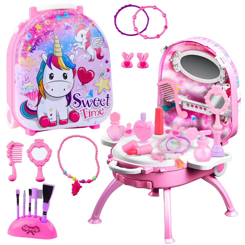 Sminkbord leksak 2-i-1 resväska med hjul Unicorn Sweet Time set