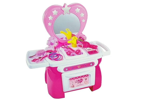 Sminkbord leksak rosa med tillbehör, skönhetsset för barn 3+