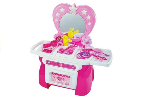 Sminkbord leksak rosa med tillbehör, skönhetsset för barn 3+